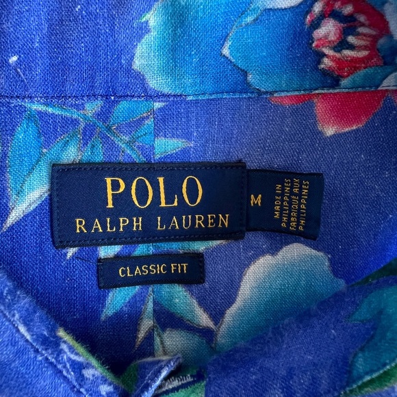 Polo by Ralph Lauren Men's Blue Custom Fit Floral Linen Shirt Sz M - Picture 5 of 9